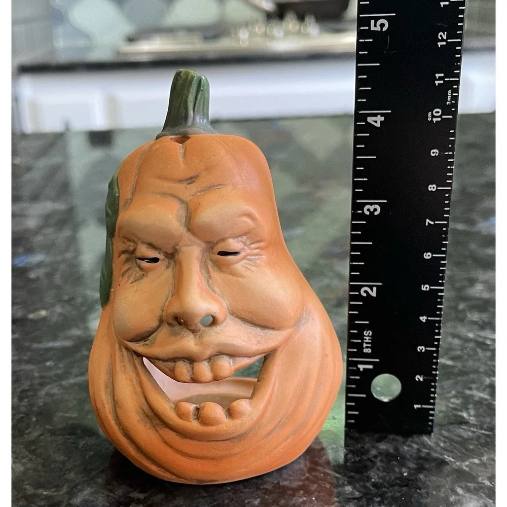 Vintage Halloween Ugly Face Pumpkin Jack o Lantern Votive Candle Holder Enesco